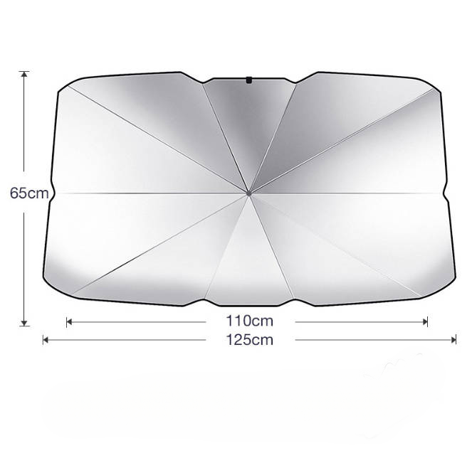 Autozonneschermparaplu: bescherming tegen zonnestralen, warmte reflecterend oppervlak, stevig frame van legering en opvouwbaar.