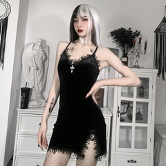 Dunkles Punkkleid im Halloween-Stil, sexy Partykleid mit Spitzendruck, Cosplay, Streetwear, Y2K-Rock