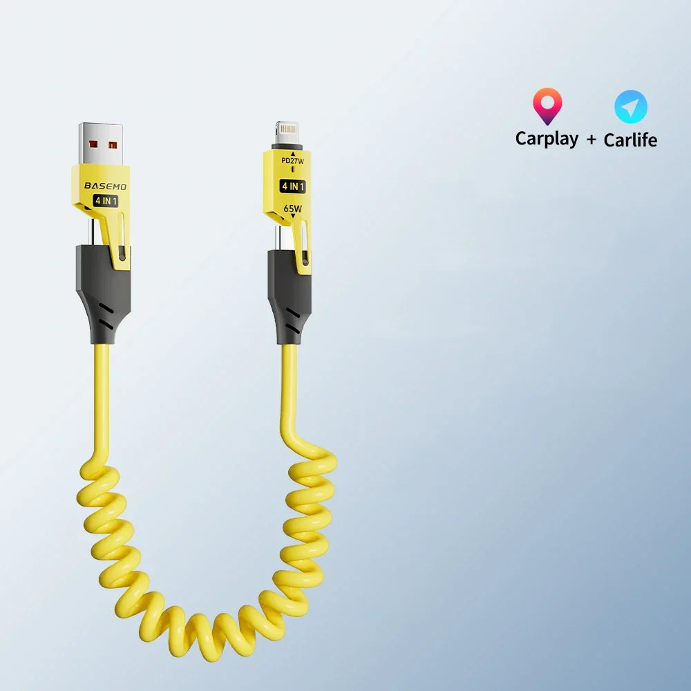 65W Car Charging Cable – Adjustable Length &amp; Multi-Device Support