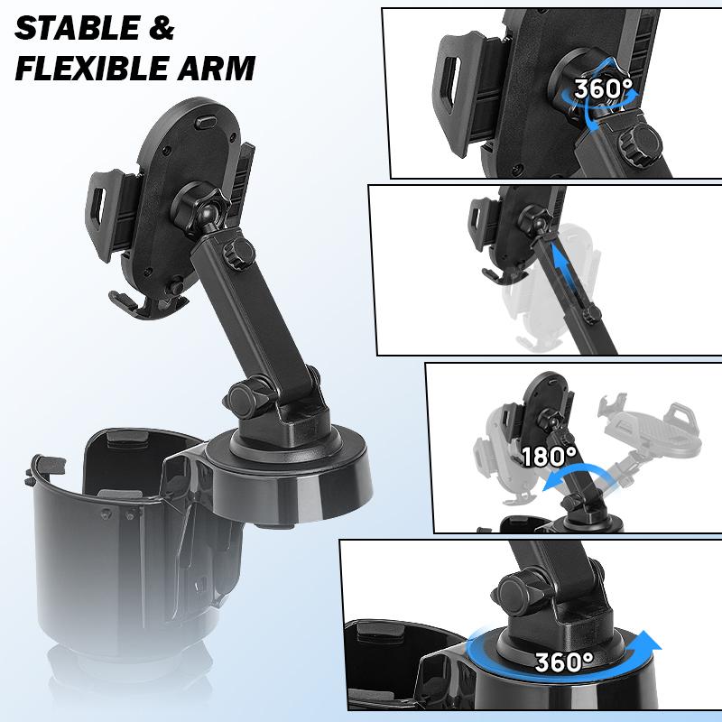 Verstellbare Handyhalterung mit zwei Halterungen für Getränkehalter im Auto