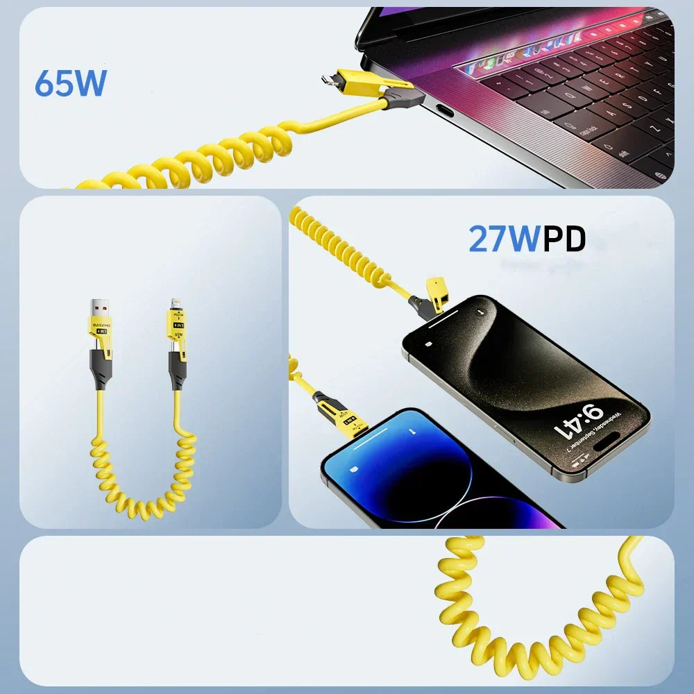 65W Car Charging Cable – Adjustable Length &amp; Multi-Device Support
