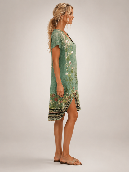 Klara | Geblümtes Mini-Hemdkleid mit V-Ausschnitt
