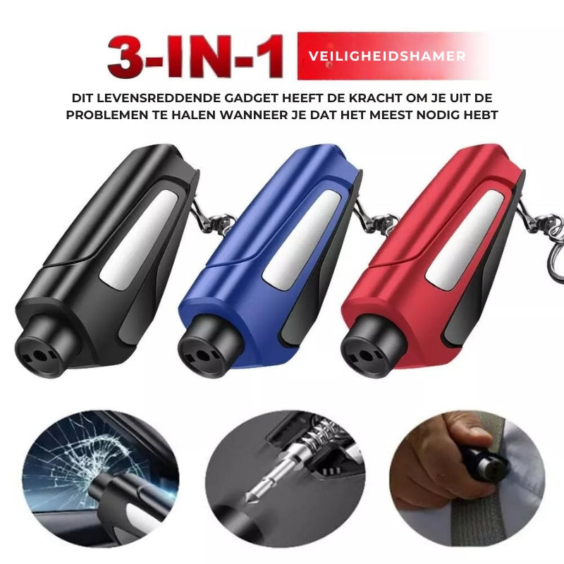 3-in-1 Autoveiligheid Kit Sleutelhanger 