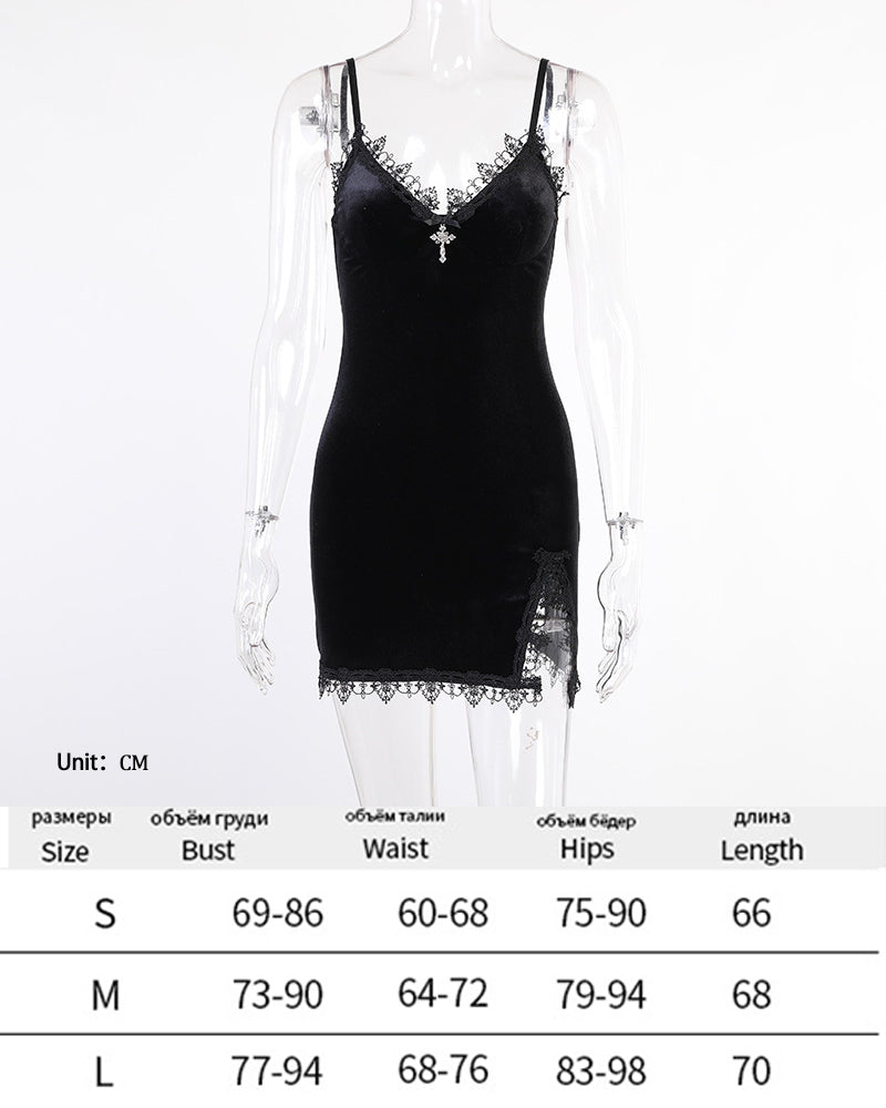 Dunkles Punkkleid im Halloween-Stil, sexy Partykleid mit Spitzendruck, Cosplay, Streetwear, Y2K-Rock 