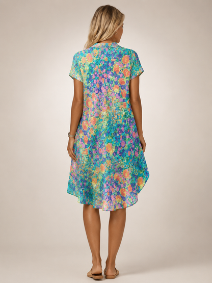 Klara | Geblümtes Mini-Hemdkleid mit V-Ausschnitt