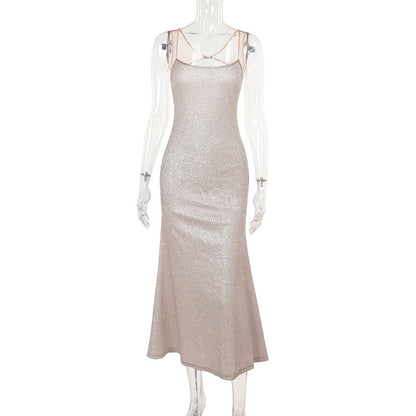 Blingbling Elegantes Camisole Abendkleid Sexy Slim Fit Langer Rock 