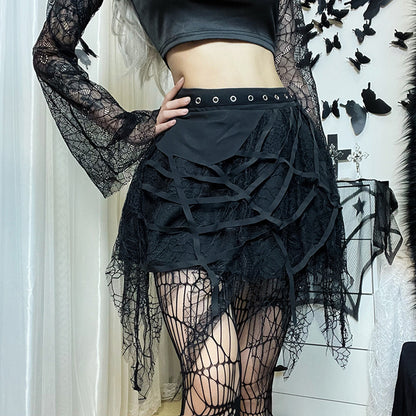 Halloween Dark Style Zipper Lace Short Half Skirt Punk Trend Women Sexy Short Skirts