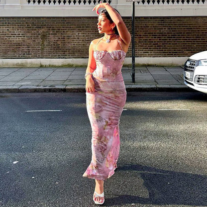 Modieuze satijnen jurk met hoge taille en jarretels voor dames, sexy en elegante bodycon avondjurk 