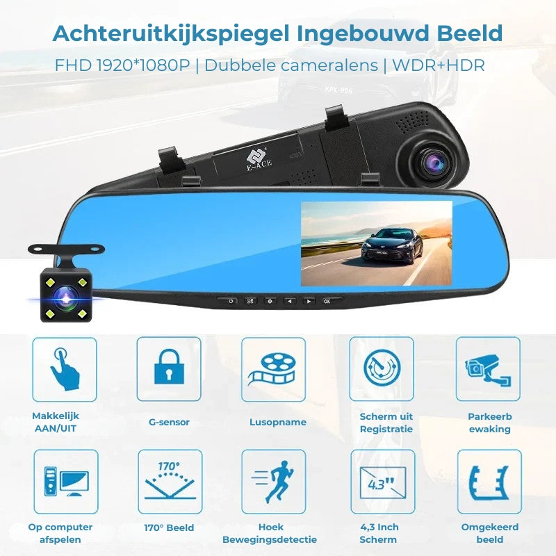 Auto-Spiegel-Dashcam – Dual-Objektiv + integrierter Bildschirm 
