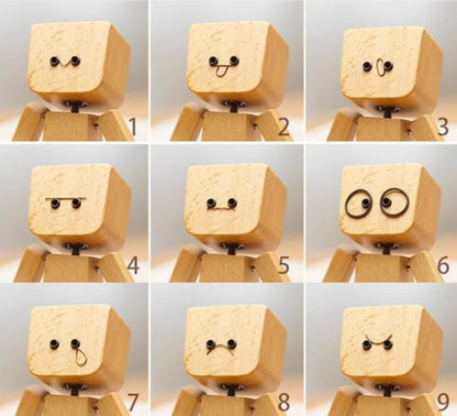 Charmante kleine Holzfigur mit 12 magnetischen Gesichtsausdrücken