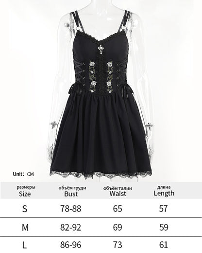 Donkere Halloween-stijl punkjurk, sexy kanten feestjurk, cosplay streetwear Y2K-rok 