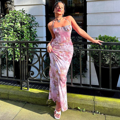 Modieuze satijnen jurk met hoge taille en jarretels voor dames, sexy en elegante bodycon avondjurk 