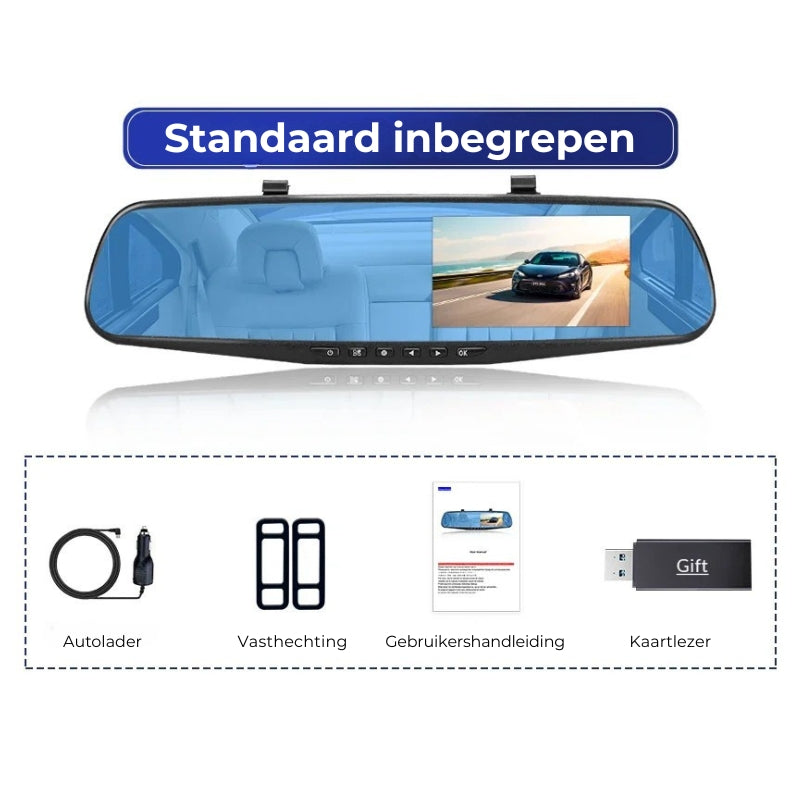Auto-Spiegel-Dashcam – Dual-Objektiv + geïntegreerde Bildschirm 