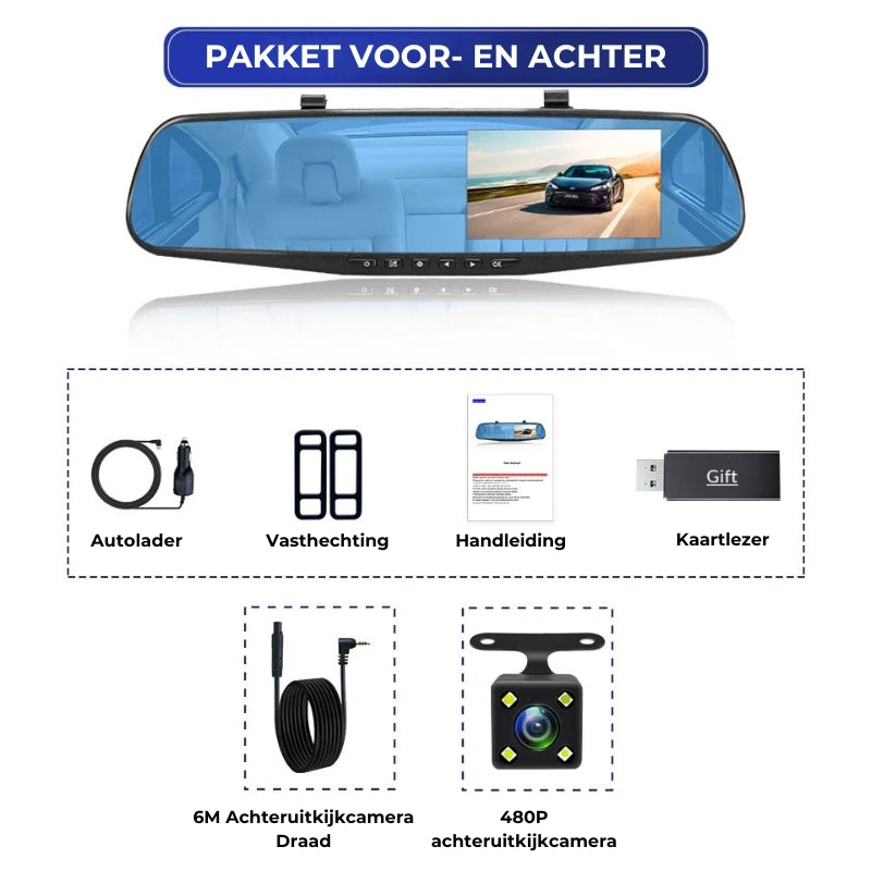 Auto-Spiegel-Dashcam – Dual-Objektiv + integrierter Bildschirm 