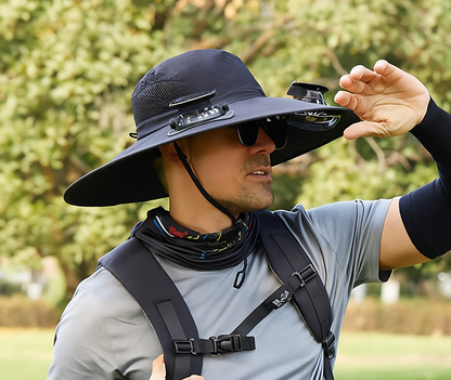 Breiter Outdoor-Sonnenhut mit integriertem Ventilator 