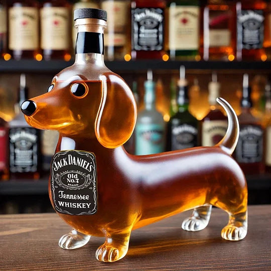 Whiskeyflasche mit französischem Bulldoggenmotiv