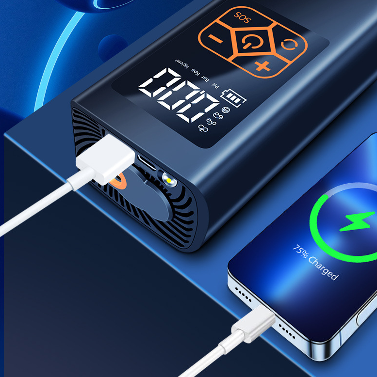 Tire Electric Inflator with Pressure Detection &amp; Portable Power Bank