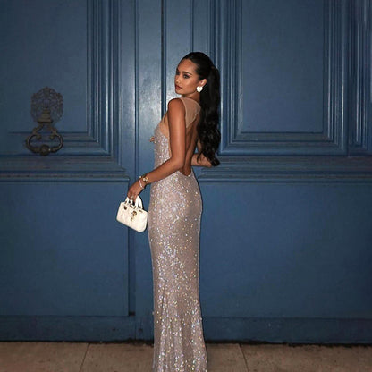 Blingbling Elegantes Camisole Abendkleid Sexy Slim Fit Langer Rock 