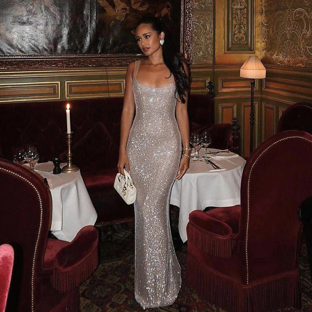 Blingbling Elegantes Camisole Abendkleid Sexy Slim Fit Langer Rock 