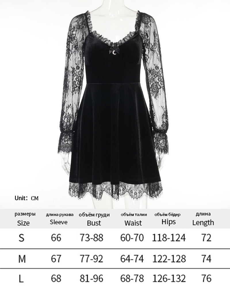 Dunkles Punkkleid im Halloween-Stil, sexy Partykleid mit Spitzendruck, Cosplay, Streetwear, Y2K-Rock 