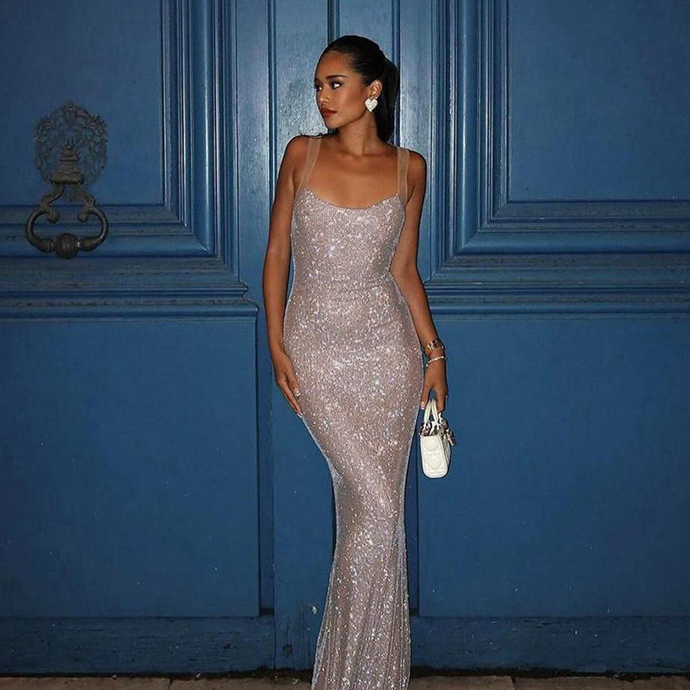 Blingbling Elegantes Camisole Abendkleid Sexy Slim Fit Langer Rock 