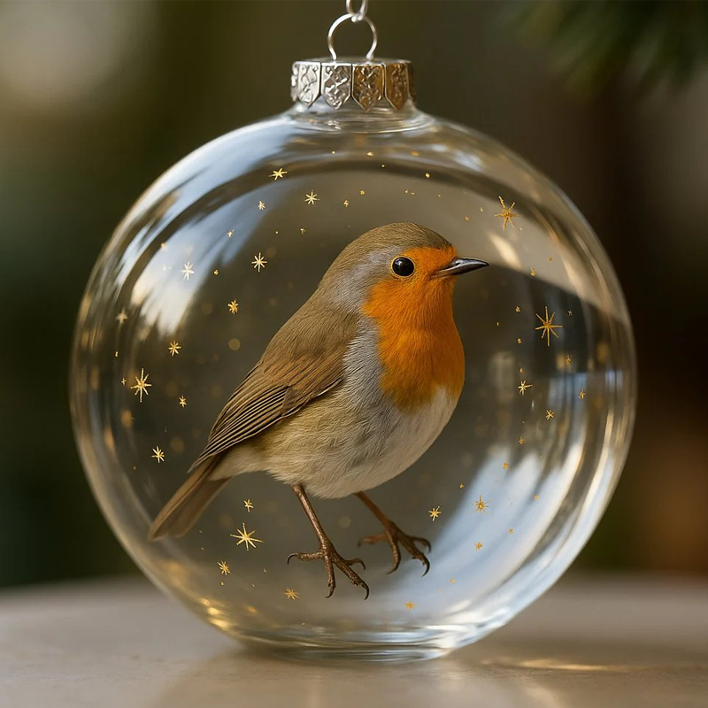 Vogelornament aus Glas in Kugelform